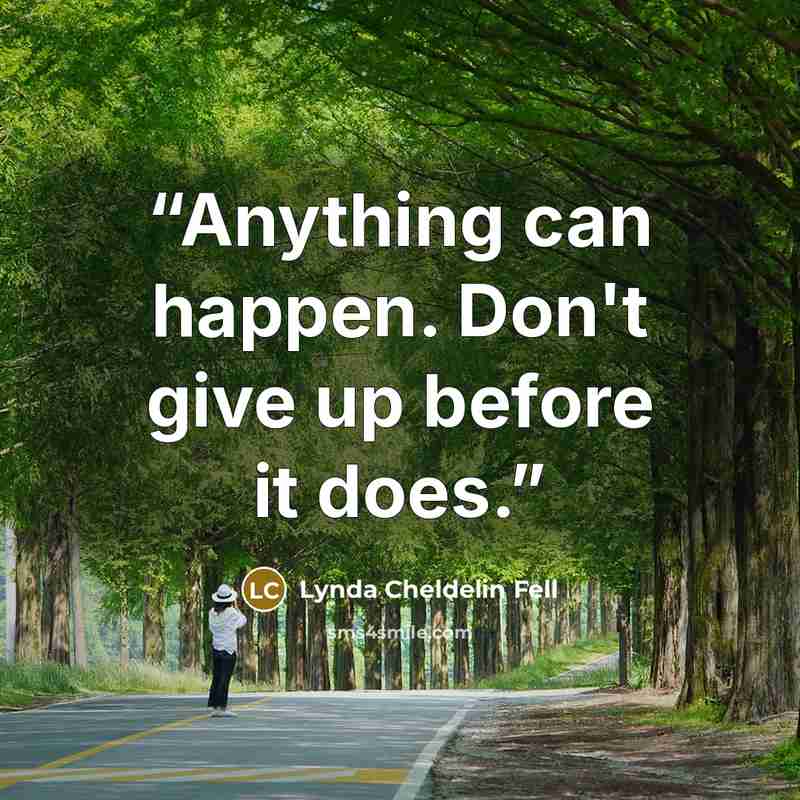 “Anything can happen. Don't give up before it does.” quote by Lynda Cheldelin Fell