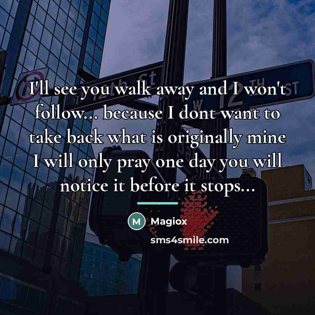“I'll see you walk away and I won't follow... because…” quote by Magiox