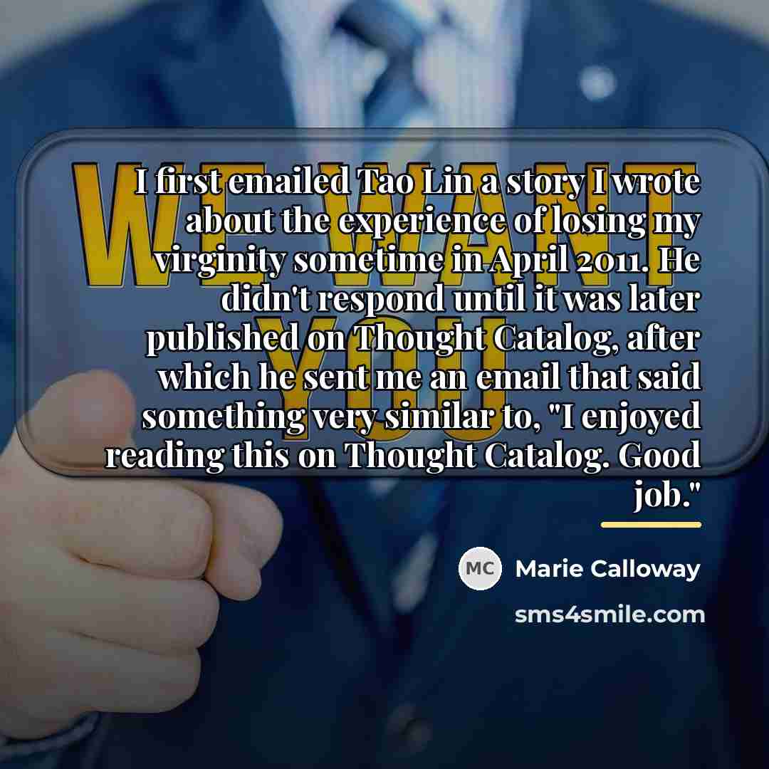 “I first emailed Tao Lin a story I wrote about…” quote by Marie Calloway