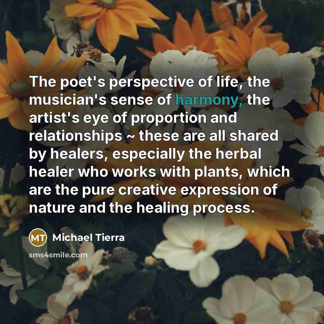 “The poet's perspective of life, the musician's sense of harmony,…” quote by Michael Tierra