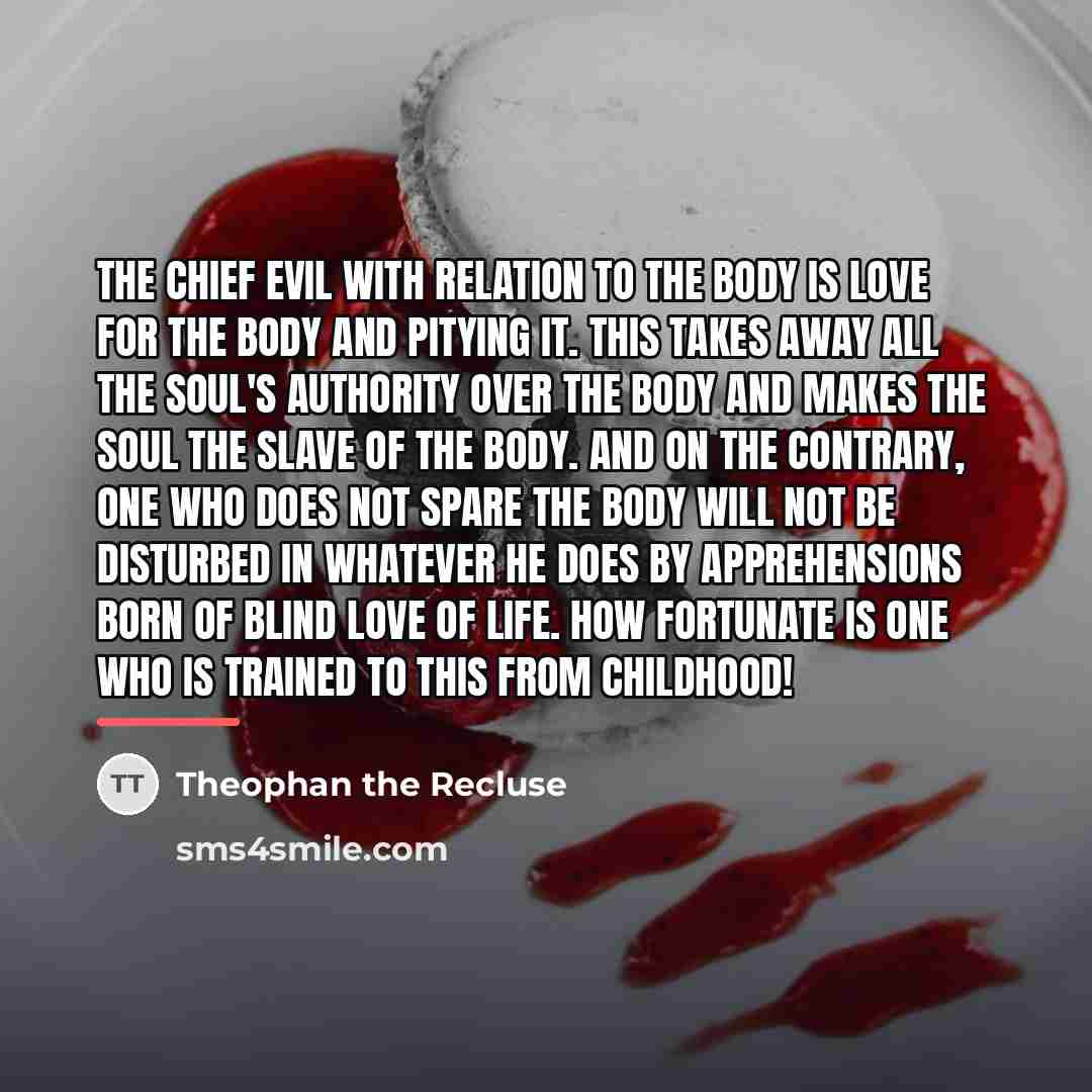 “The chief evil with relation to the body is love…” quote by Theophan the Recluse