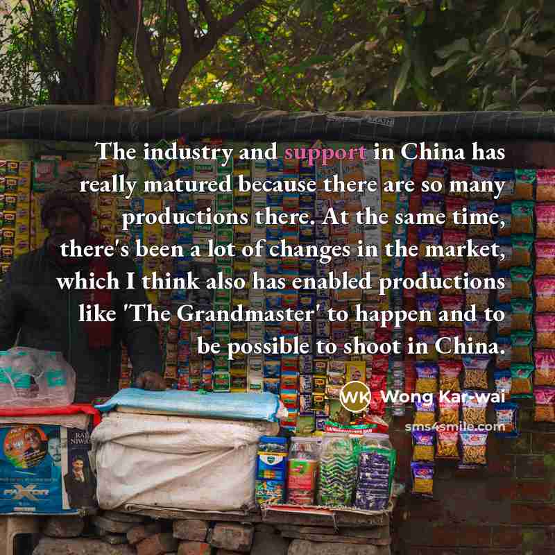 “The industry and support in China has really matured because…” quote by Wong Kar-wai