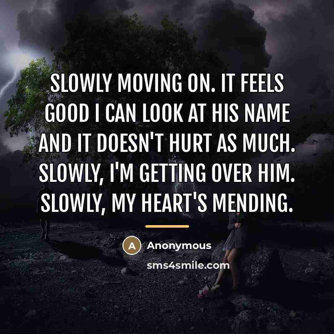 “Slowly moving on. It feels good I can look at…” quote by Anonymous