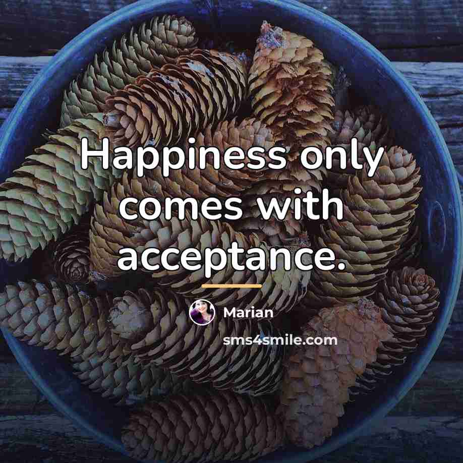 “Happiness only comes with acceptance.…” quote by Anonymous