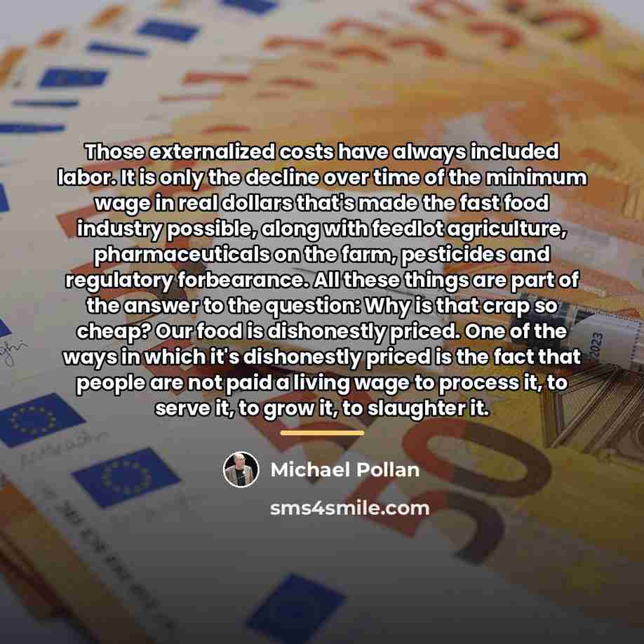 “Those externalized costs have always included labor. It is only…” quote by Michael Pollan