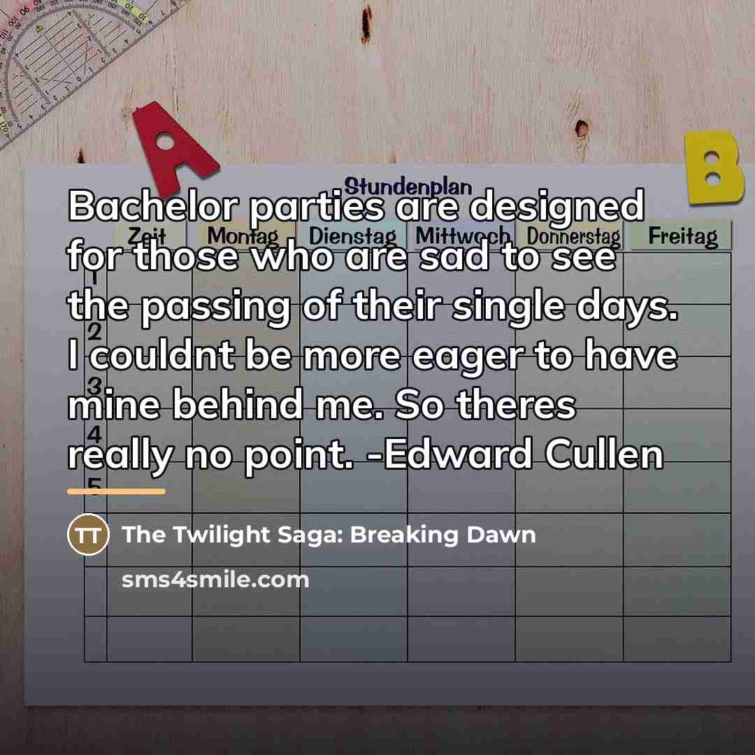 “Bachelor parties are designed for those who are sad to…” quote by The Twilight Saga: Breaking Dawn
