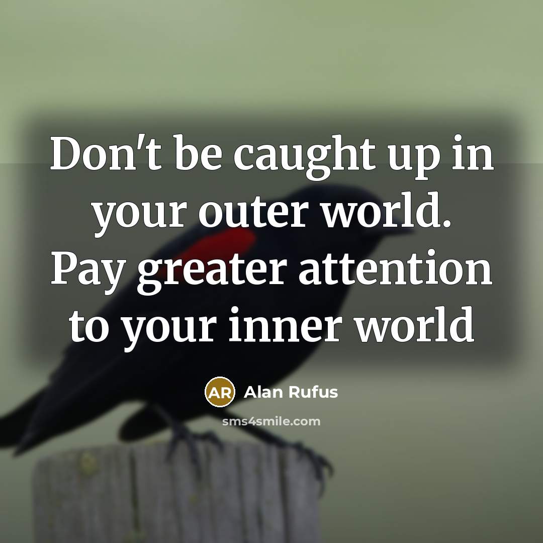 “Don't be caught up in your outer world. Pay greater…” quote by Alan Rufus