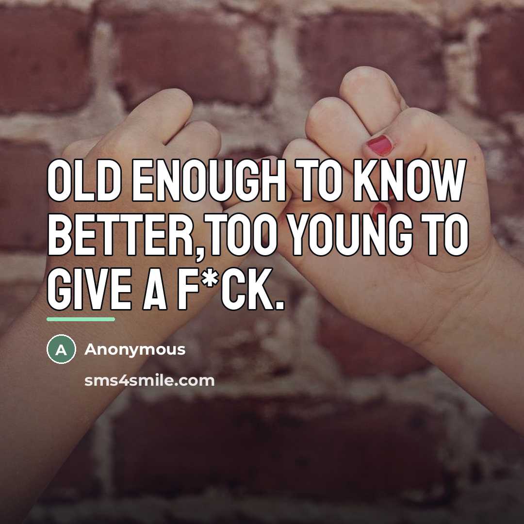 “Old enough to know better,too young to give a f*ck.…” quote by Anonymous