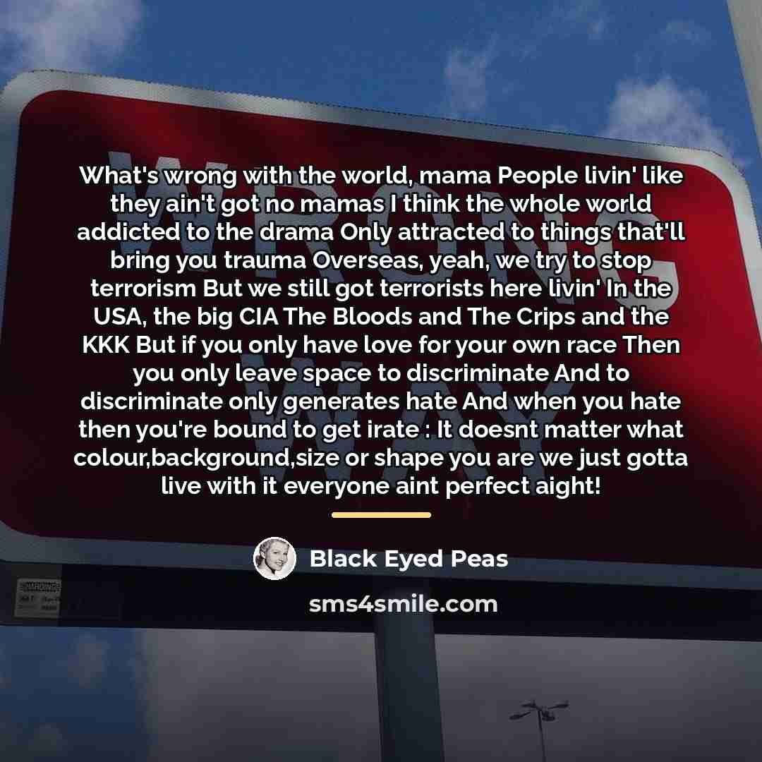 “What's wrong with the world, mama People livin' like they…” quote by Black Eyed Peas