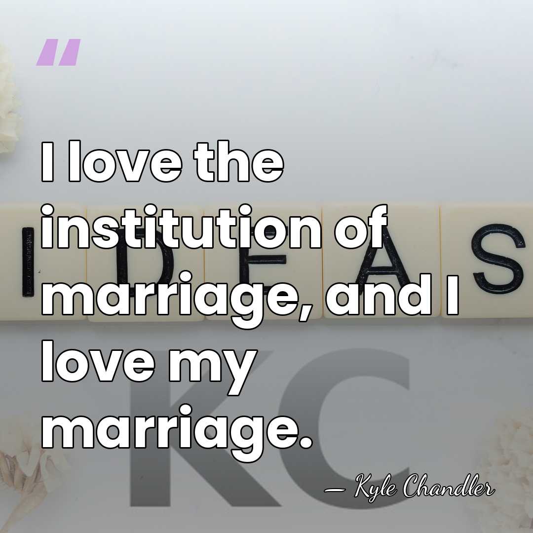 I love the institution of marriage, and I love my marriage. - Kyle Chandler