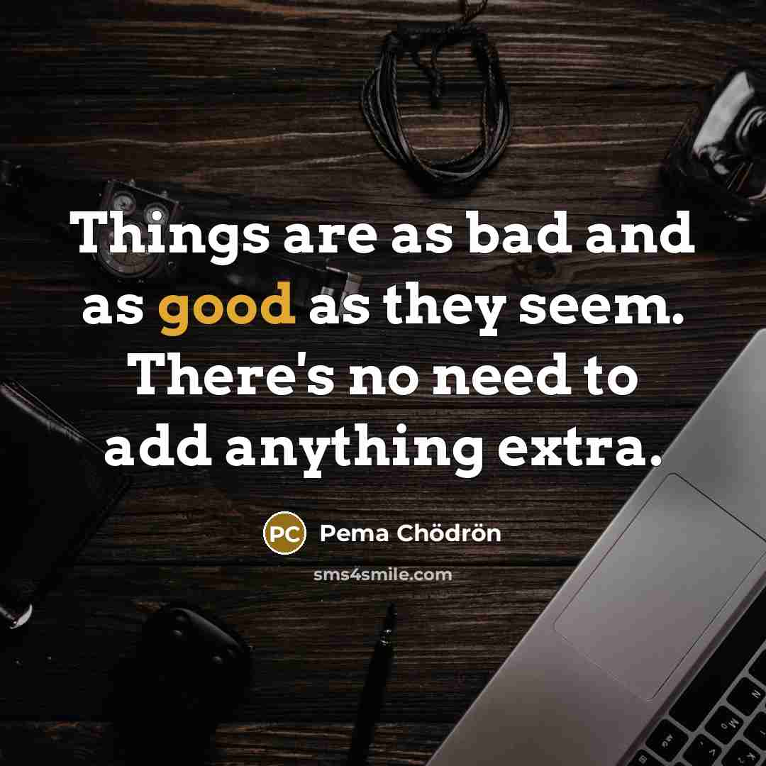 “Things are as bad and as good as they seem.…” quote by Pema Chodron