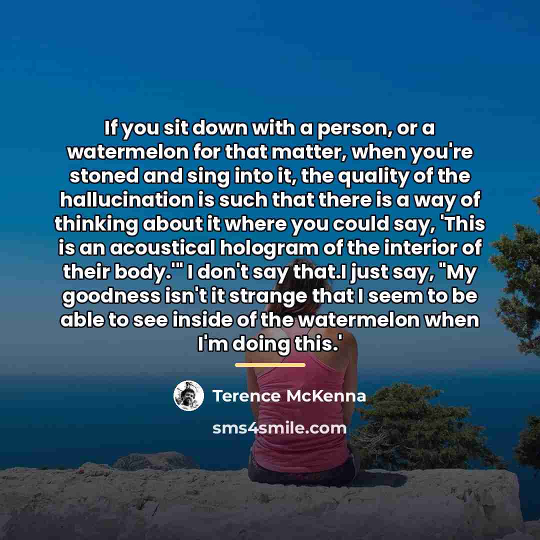 “If you sit down with a person, or a watermelon…” quote by Terence McKenna
