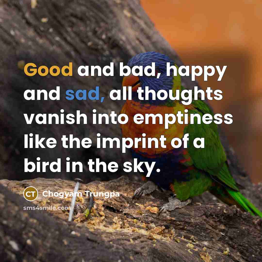 “Good and bad, happy and sad, all thoughts vanish into…” quote by Chogyam Trungpa