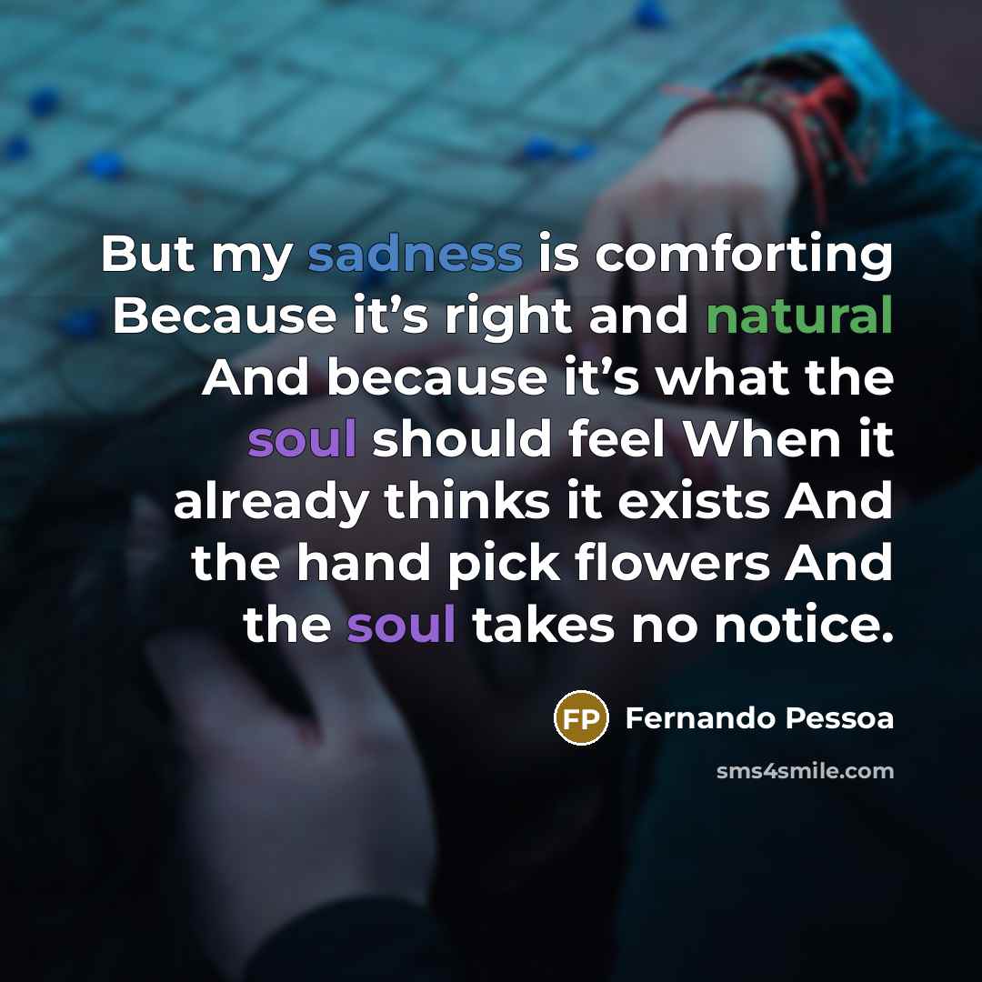 “But my sadness is comforting Because it’s right and natural…” quote by Fernando Pessoa