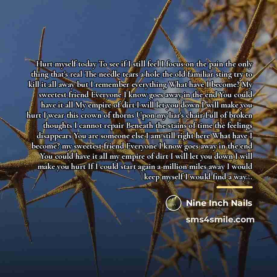 “Hurt myself today To see if I still feel I…” quote by Nine Inch Nails