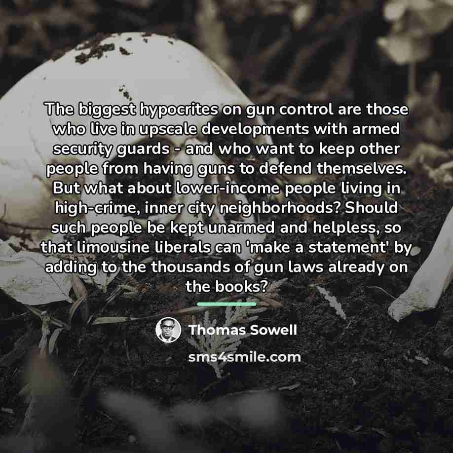 “The biggest hypocrites on gun control are those who live…” quote by Thomas Sowell