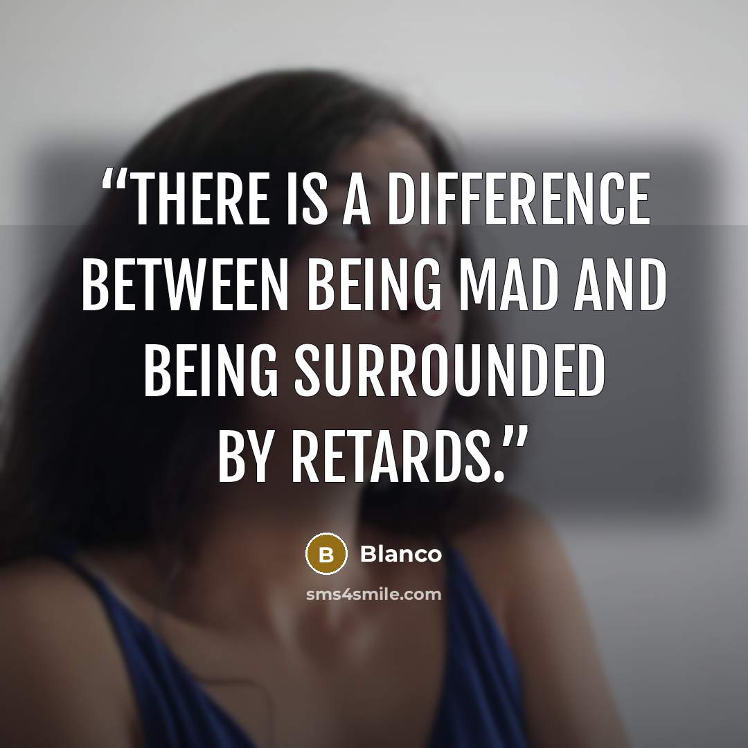 “There is a difference between being mad and being surrounded by retards.” quote by Blanco