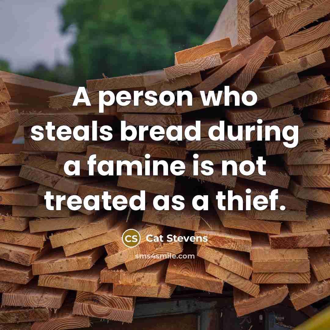 “A person who steals bread during a famine is not…” quote by Cat Stevens