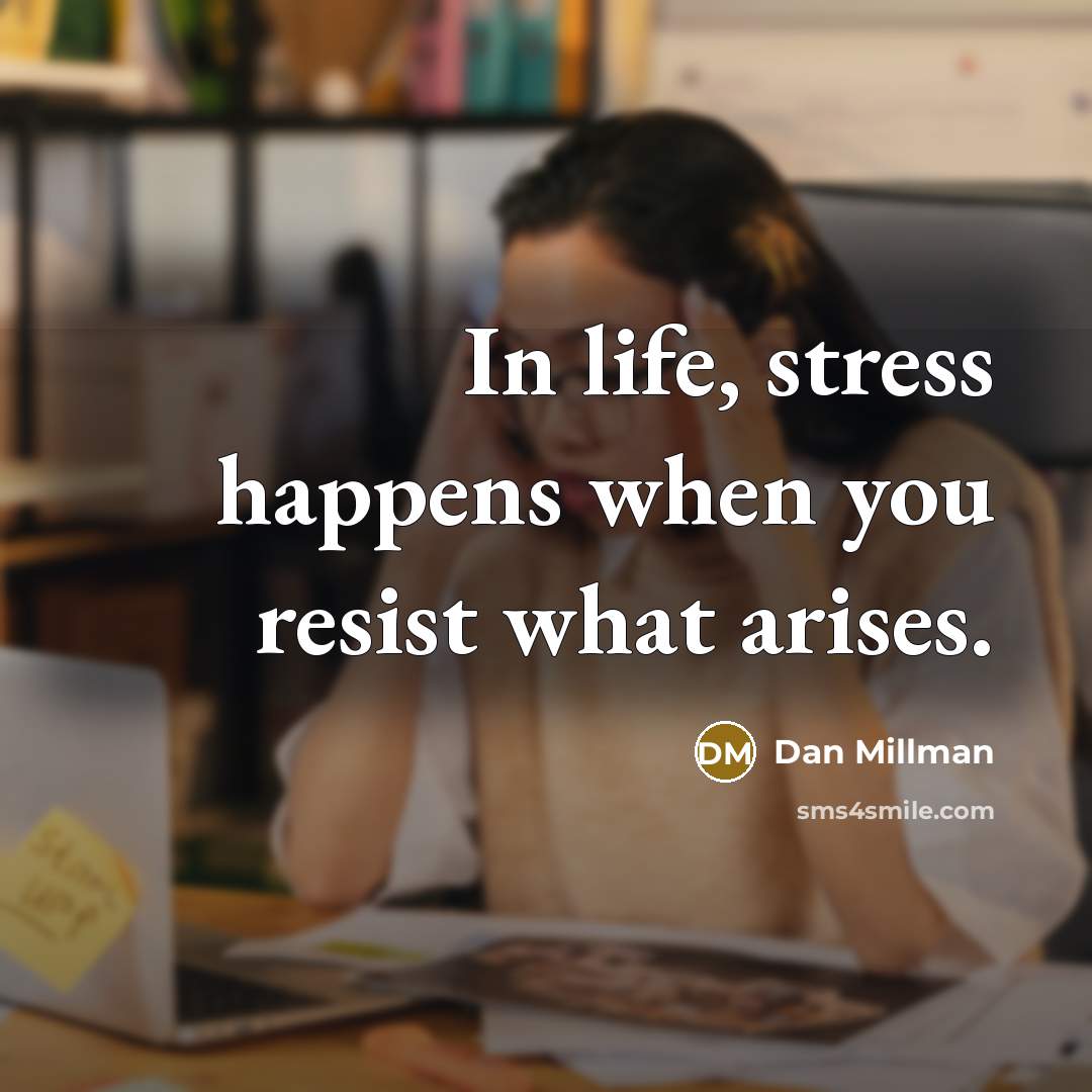 “In life, stress happens when you resist what arises.…” quote by Dan Millman