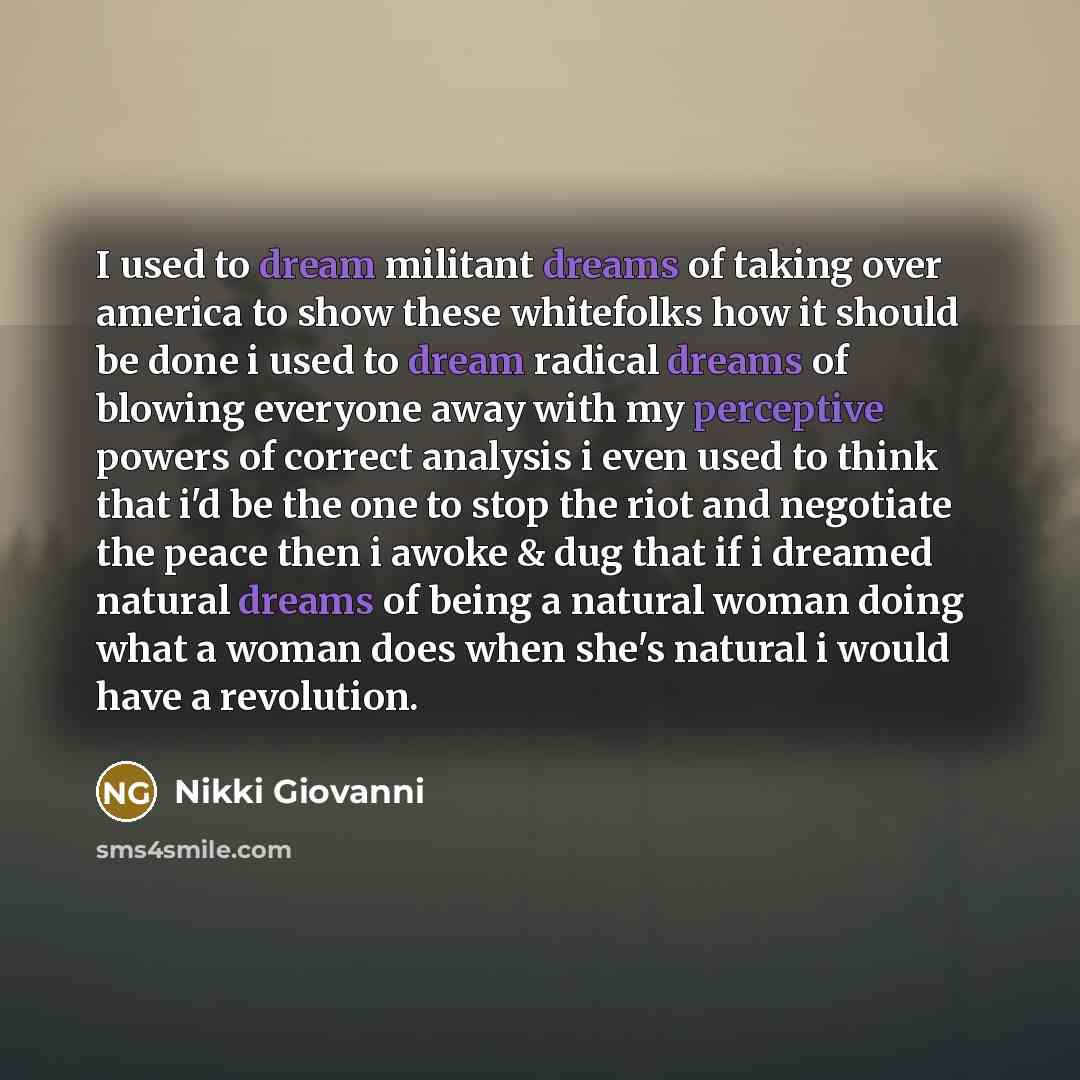 “I used to dream militant dreams of taking over america…” quote by Nikki Giovanni