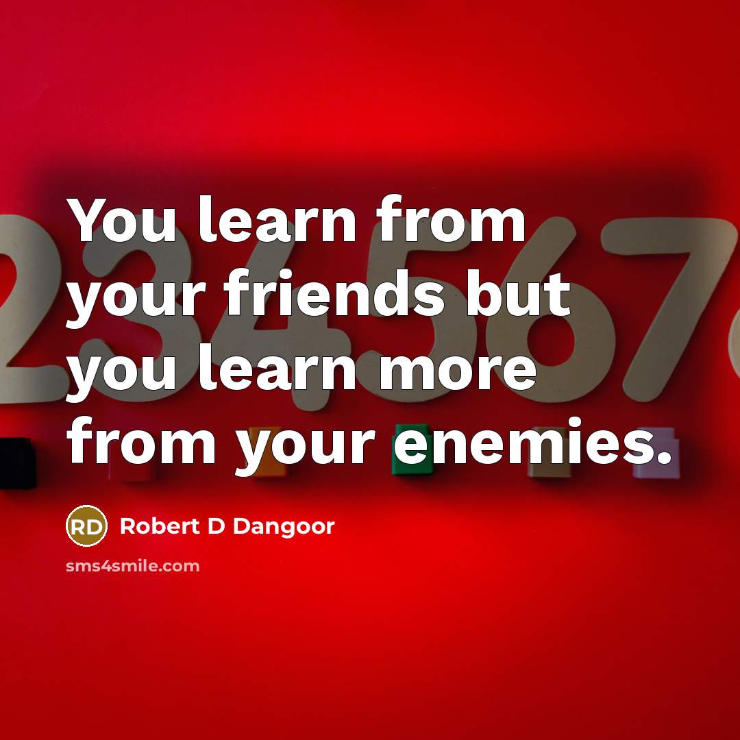 “You learn from your friends but you learn more from…” quote by Robert D Dangoor