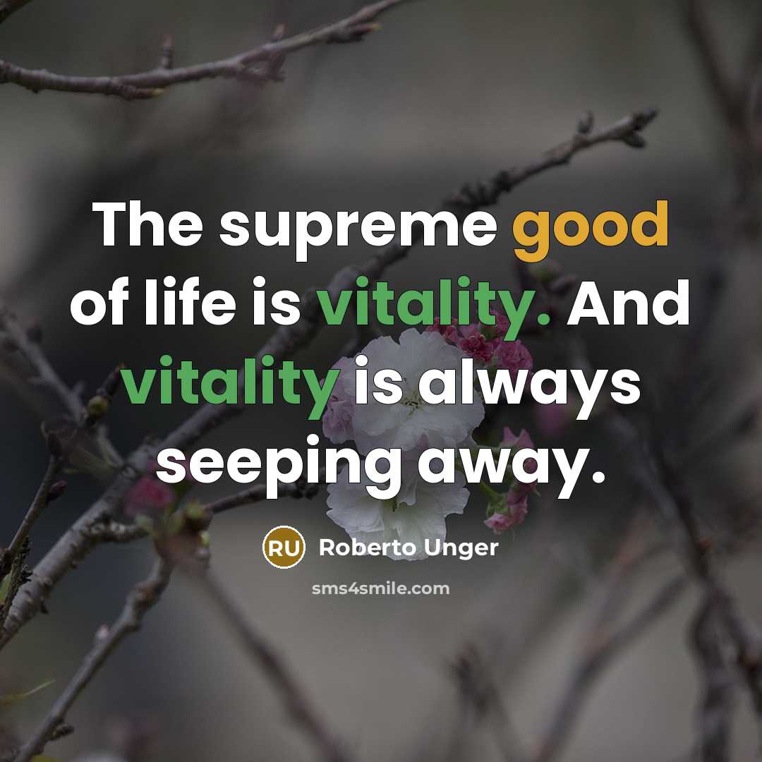 “The supreme good of life is vitality. And vitality is…” quote by Roberto Unger