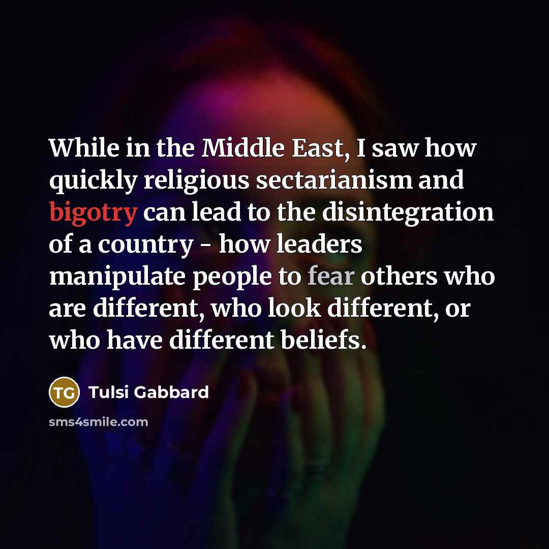“While in the Middle East, I saw how quickly religious…” quote by Tulsi Gabbard