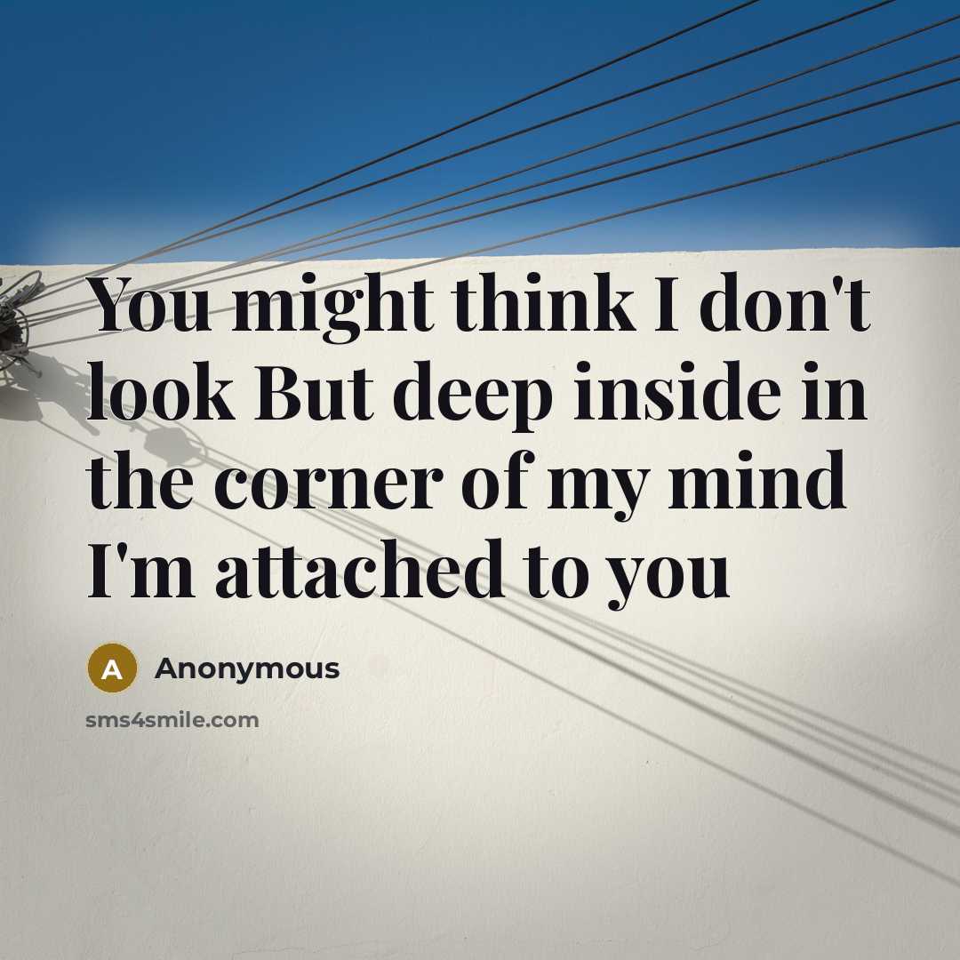 “You might think I don't look But deep inside in the corner of my mind I'm attached to you” quote by Anonymous