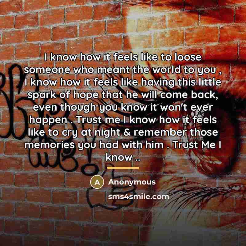 “I know how it feels like to loose someone who…” quote by Anonymous