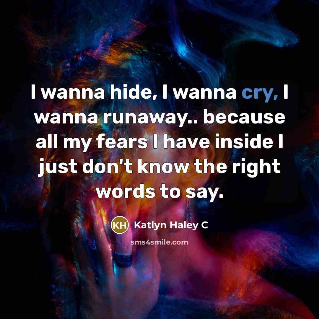 “I wanna hide, I wanna cry, I wanna runaway.. because…” quote by Katlyn Haley C