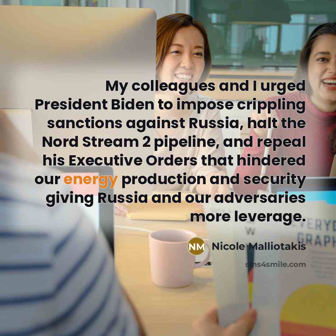“My colleagues and I urged President Biden to impose crippling…” quote by Nicole Malliotakis