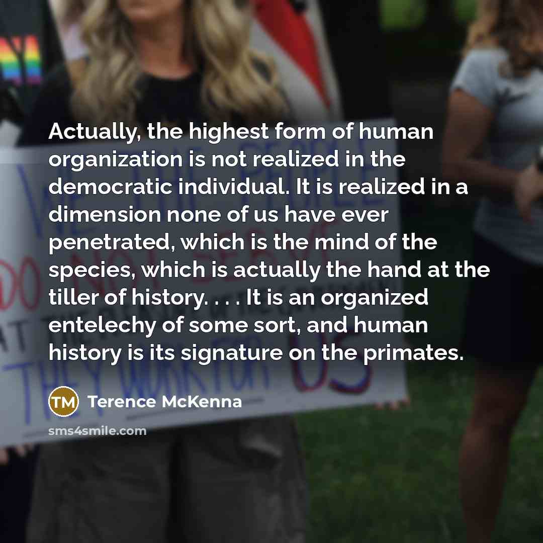 “Actually, the highest form of human organization is not realized…” quote by Terence McKenna