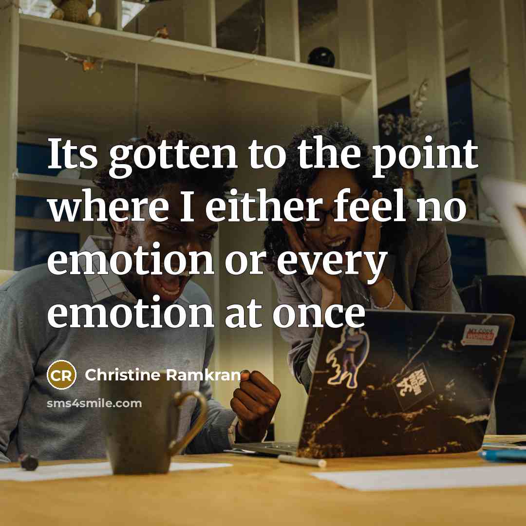 “Its gotten to the point where I either feel no emotion or every emotion at once” quote by Christine Ramkran
