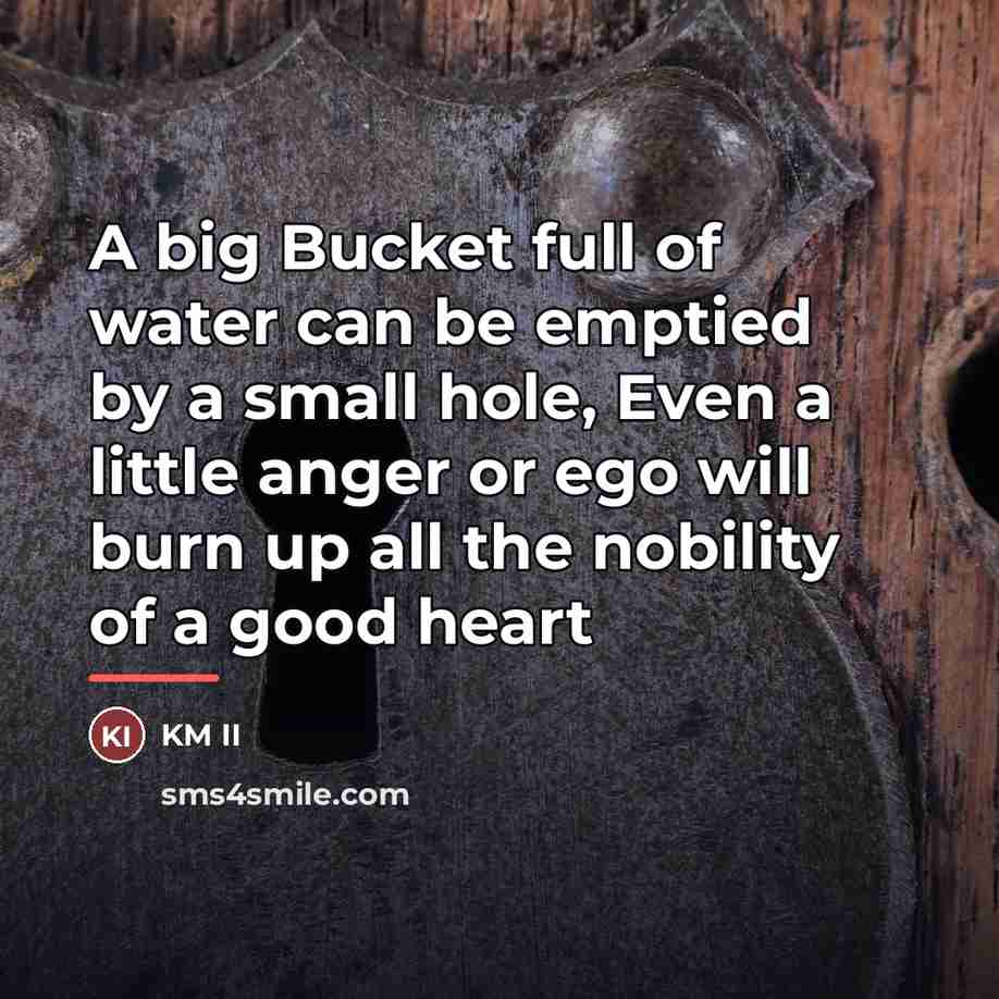 “A big Bucket full of water can be emptied by…” quote by KM II