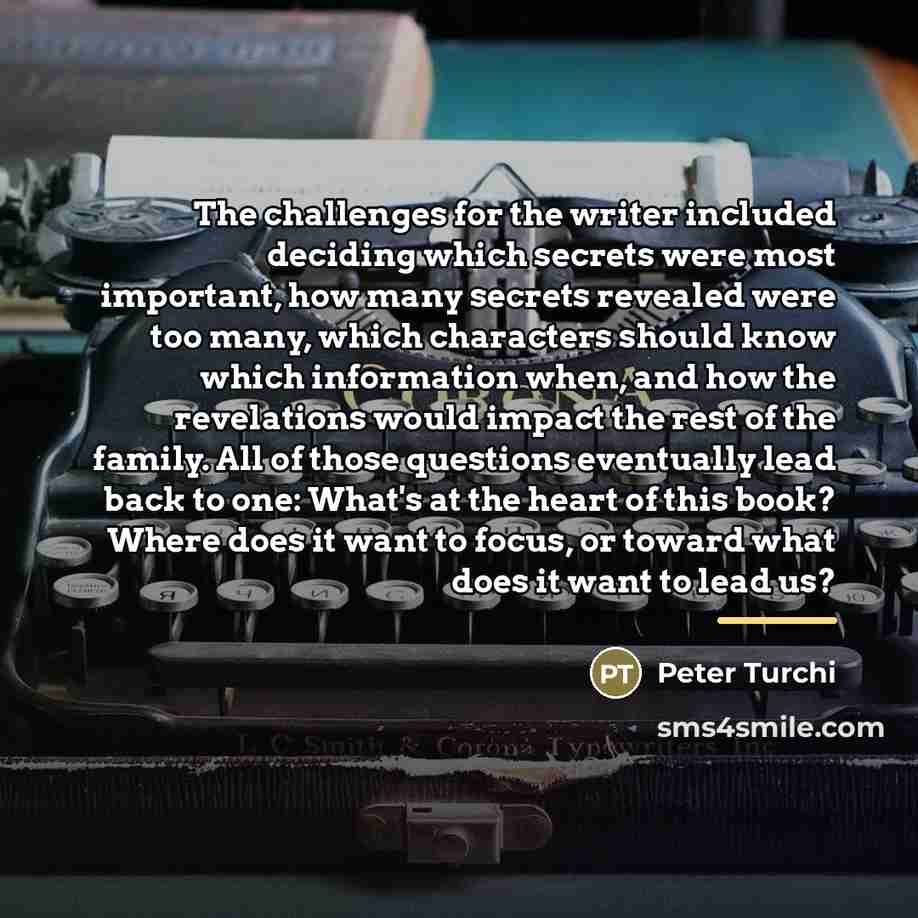 “The challenges for the writer included deciding which secrets were…” quote by Peter Turchi