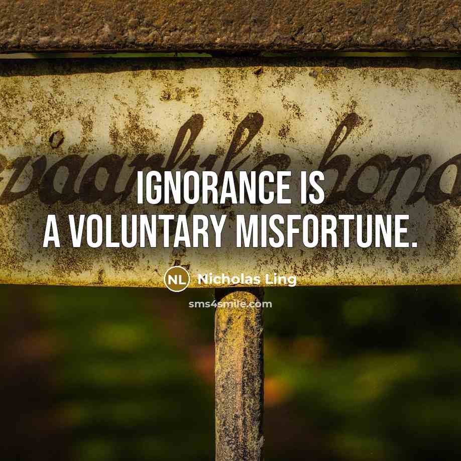 “Ignorance is a voluntary misfortune.…” quote by Nicholas Ling