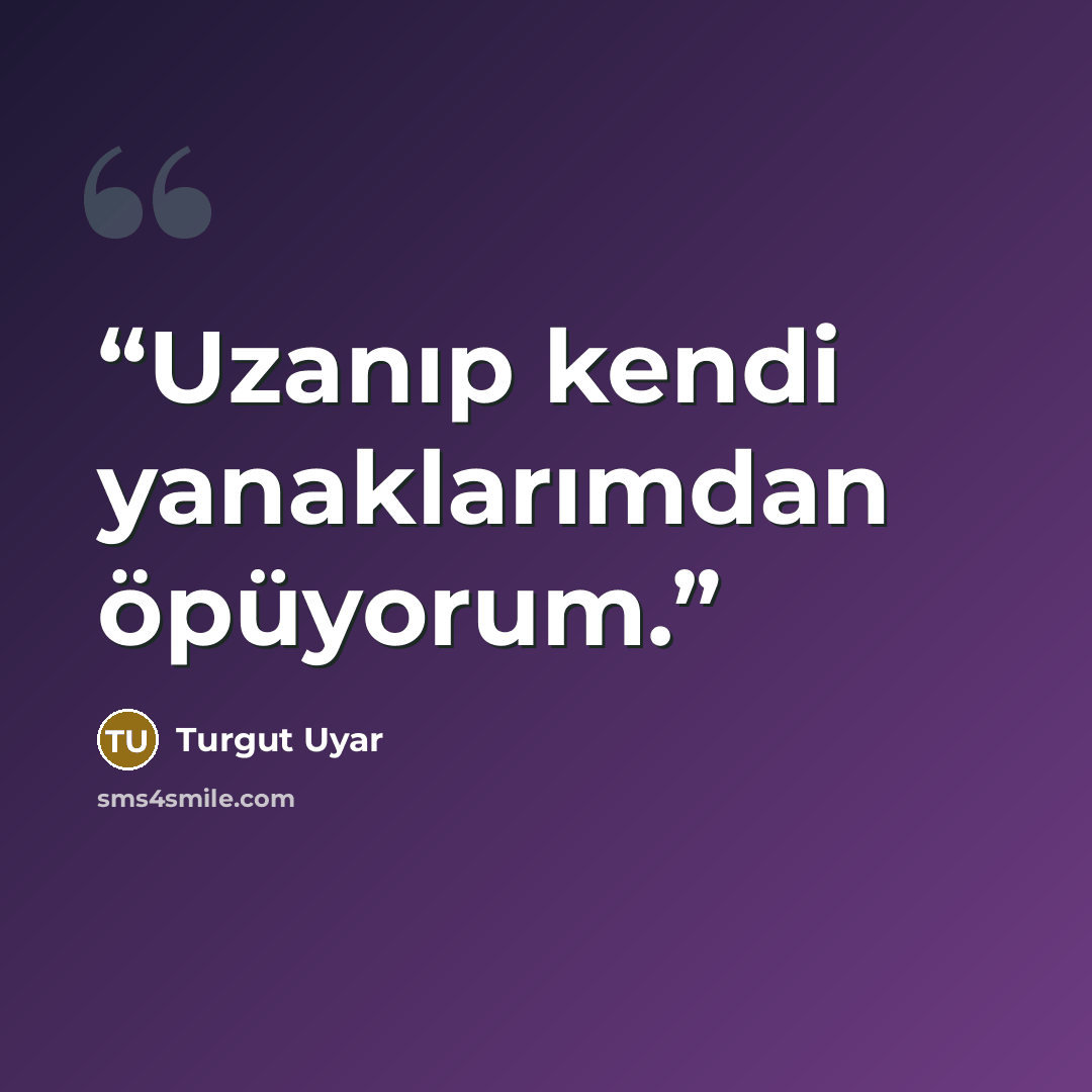 “Uzanıp kendi yanaklarımdan öpüyorum.” quote by Turgut Uyar