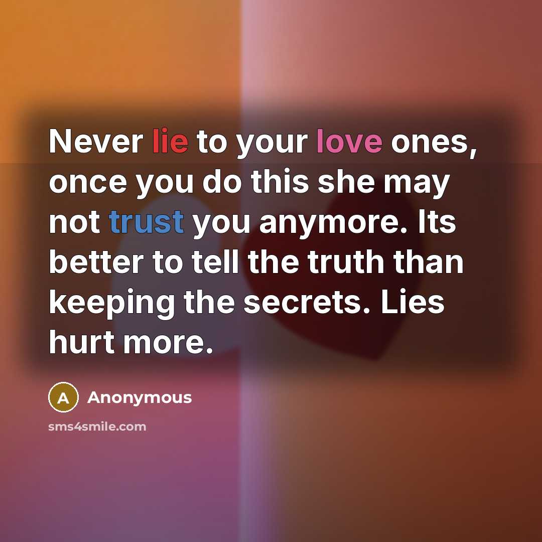 “Never lie to your love ones, once you do this…” quote by Anonymous