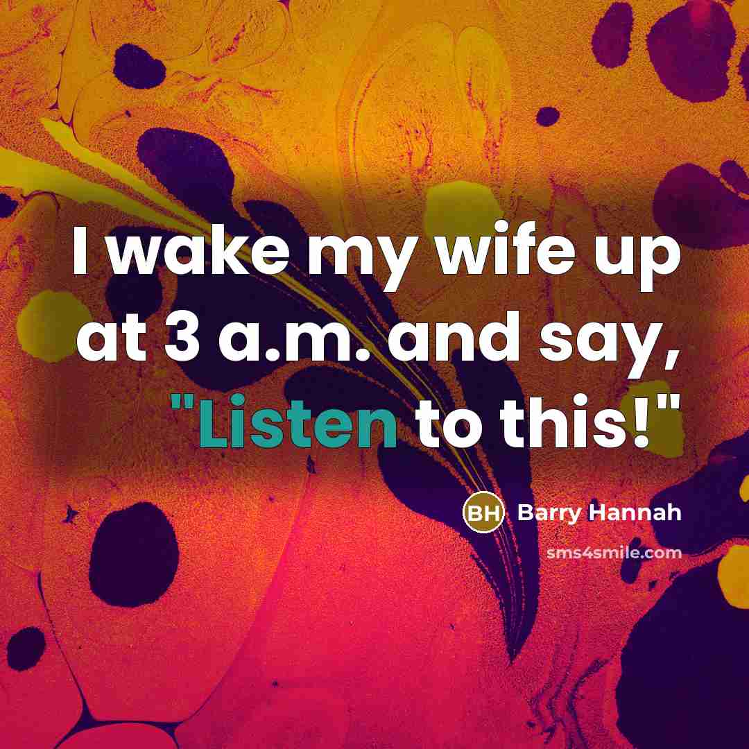 “I wake my wife up at 3 a.m. and say,…” quote by Barry Hannah