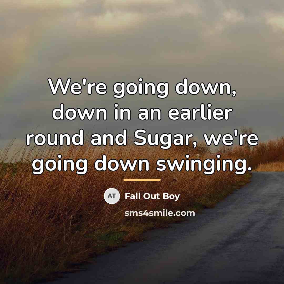 “We're going down, down in an earlier round and Sugar,…” quote by Fall Out Boy