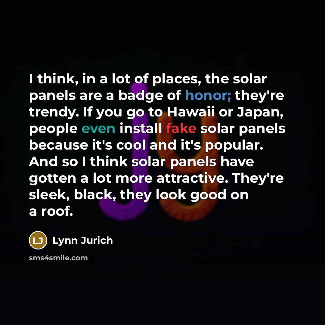“I think, in a lot of places, the solar panels…” quote by Lynn Jurich