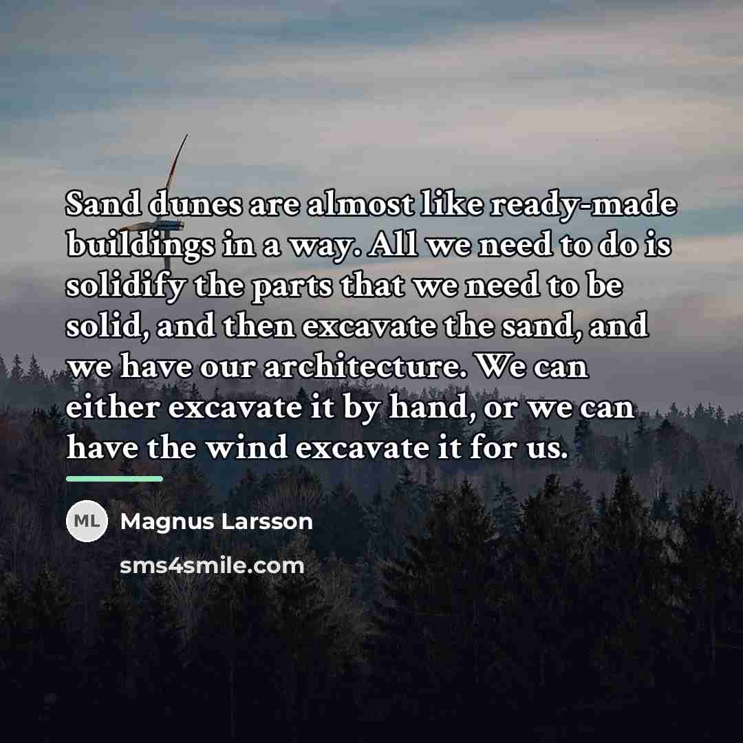 “Sand dunes are almost like ready-made buildings in a way.…” quote by Magnus Larsson