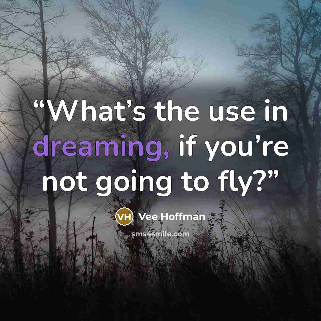 “What’s the use in dreaming, if you’re not going to fly?” quote by Vee Hoffman