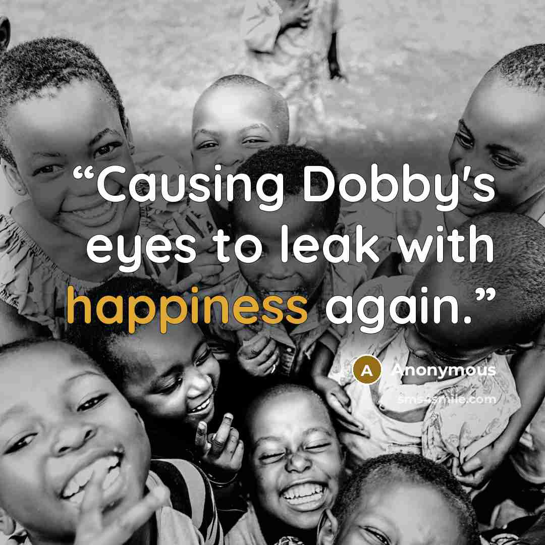 “Causing Dobby's eyes to leak with happiness again.” quote by Anonymous