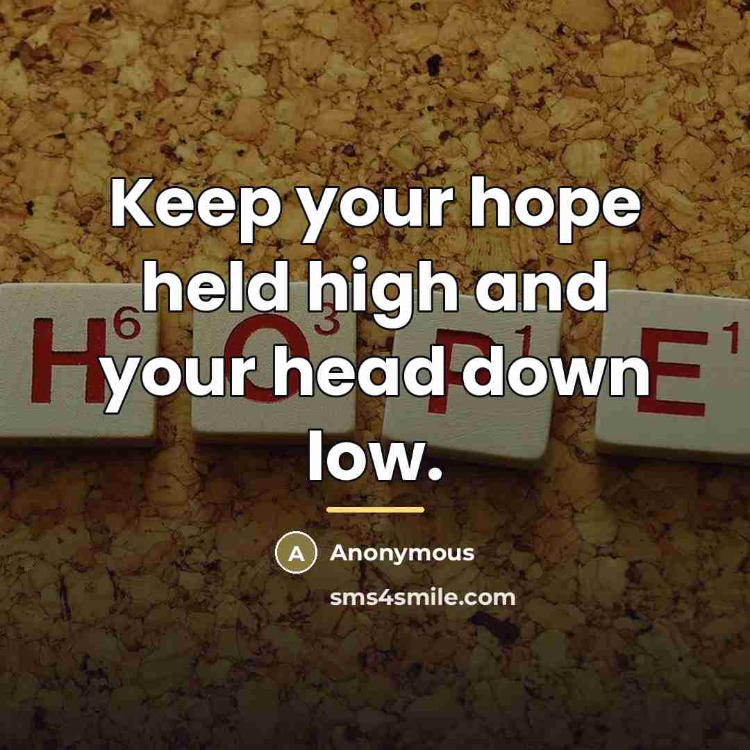 “Keep your hope held high and your head down low.…” quote by Anonymous