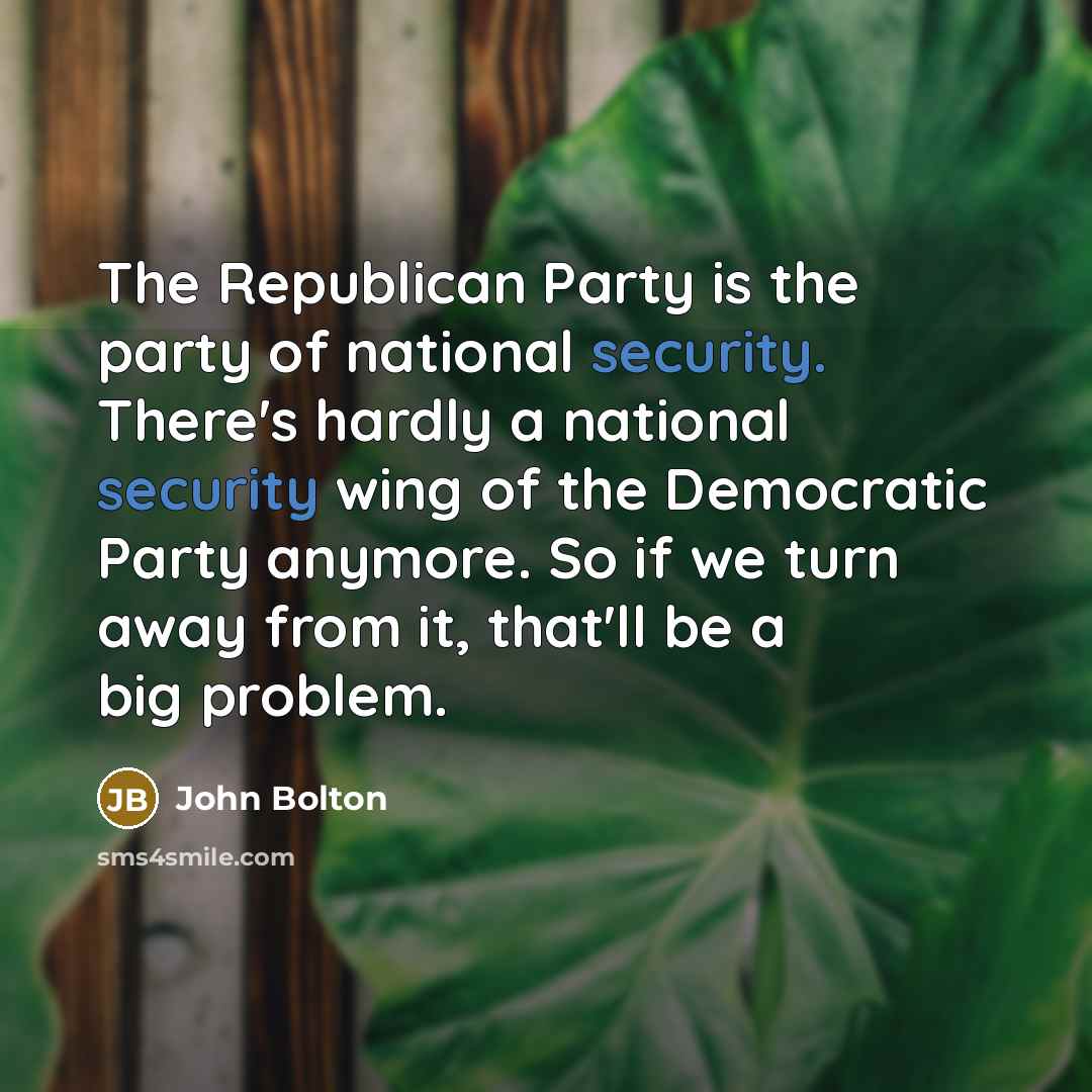 “The Republican Party is the party of national security. There's…” quote by John Bolton