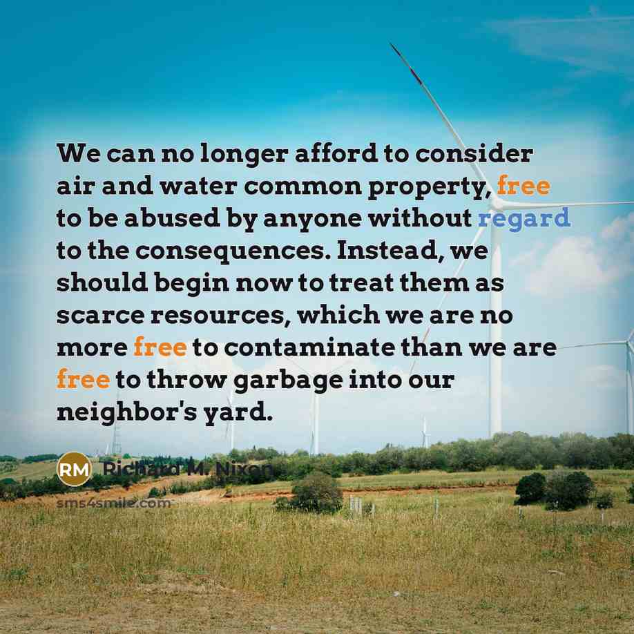 “We can no longer afford to consider air and water…” quote by Richard M. Nixon