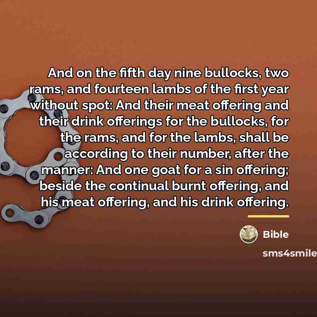 “And on the fifth day nine bullocks, two rams, and…” quote by Bible