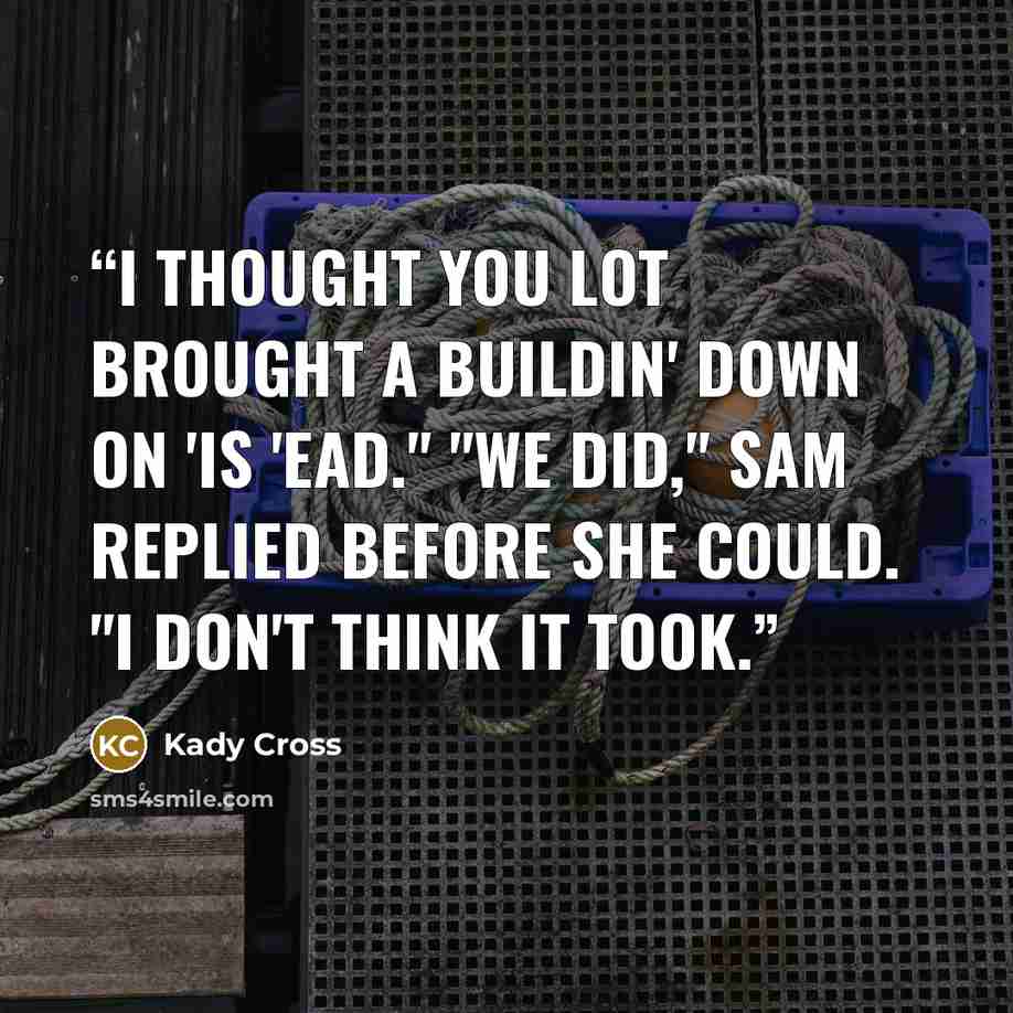 “I thought you lot brought a buildin' down on 'is 'ead." "We did," Sam replied before she could. "I don't think it took.” quote by Kady Cross
