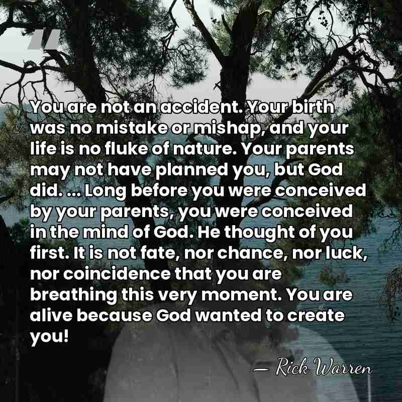 You are not an accident. Your birth was no mistake or mishap,&hellip; - Rick Warren